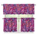 Purple And Pink Paisley Pattern Print 3 Piece Kitchen Curtains