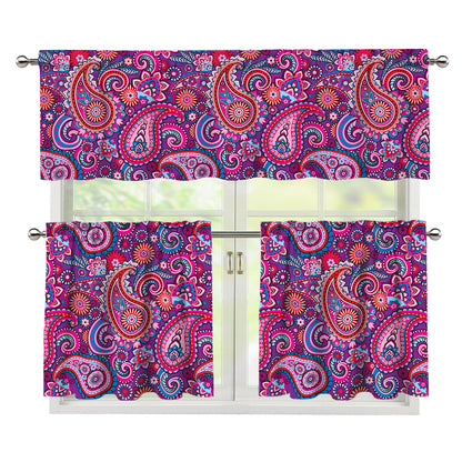 Purple And Pink Paisley Pattern Print 3 Piece Kitchen Curtains