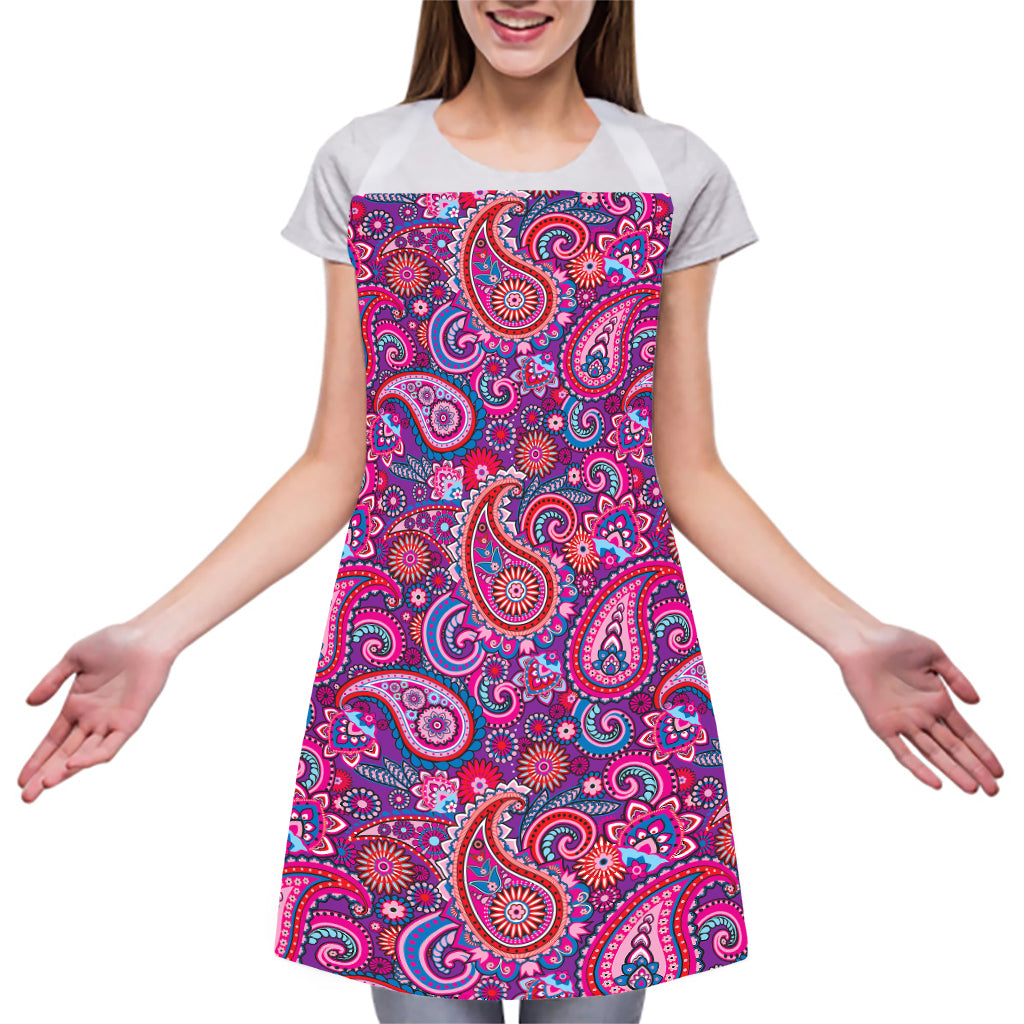 Purple And Pink Paisley Pattern Print Adjustable Apron