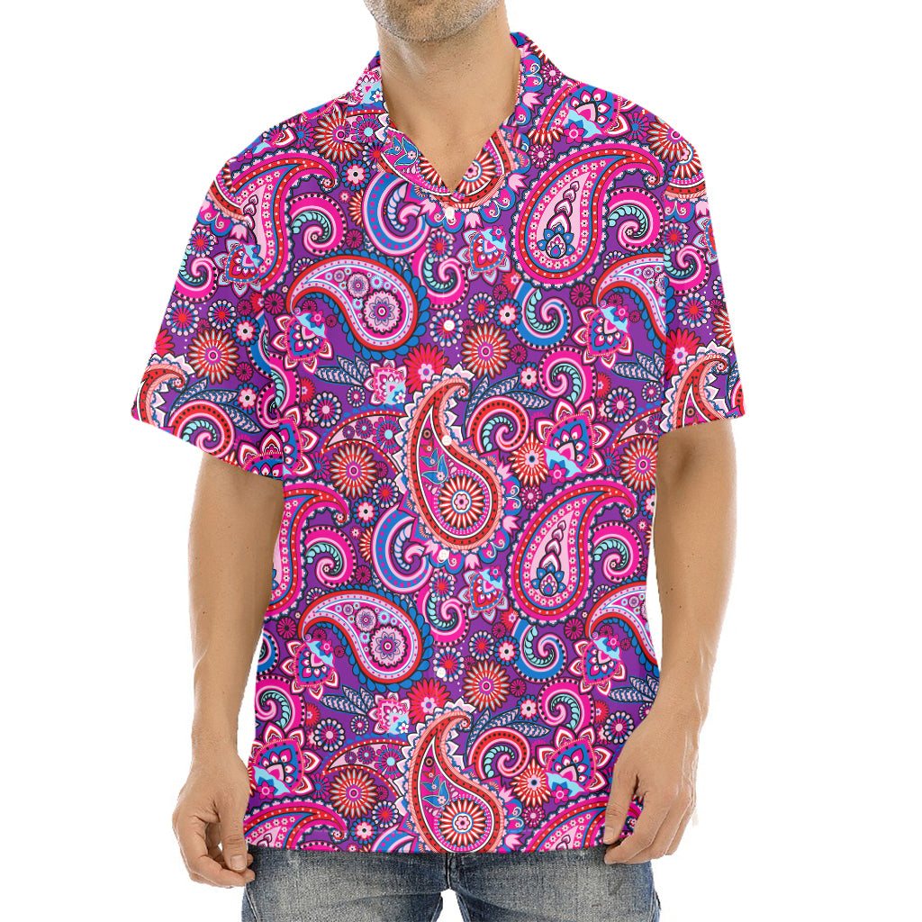Purple And Pink Paisley Pattern Print Aloha Shirt
