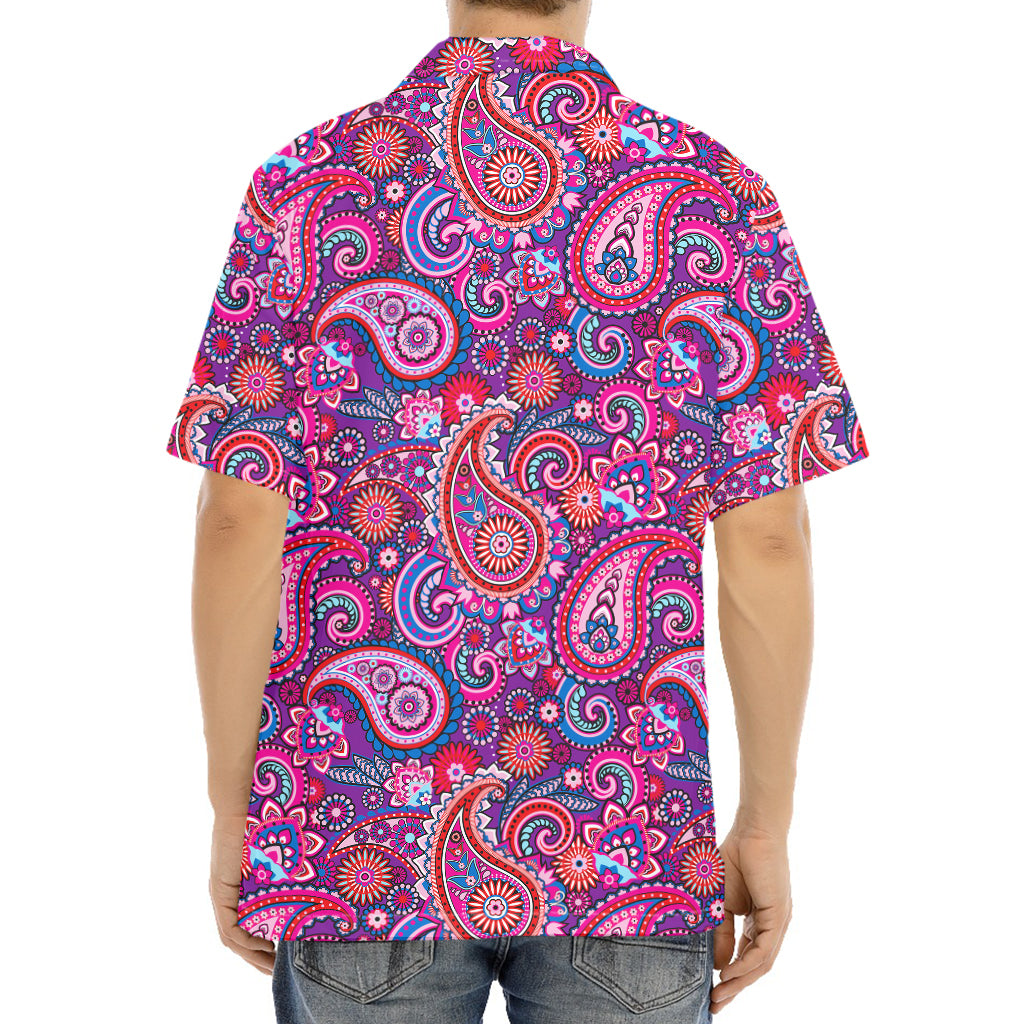 Purple And Pink Paisley Pattern Print Aloha Shirt