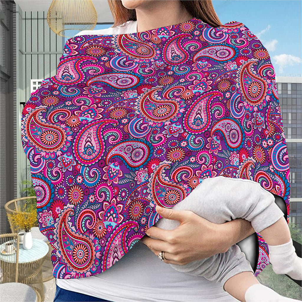 Purple And Pink Paisley Pattern Print Baby Seat Cover