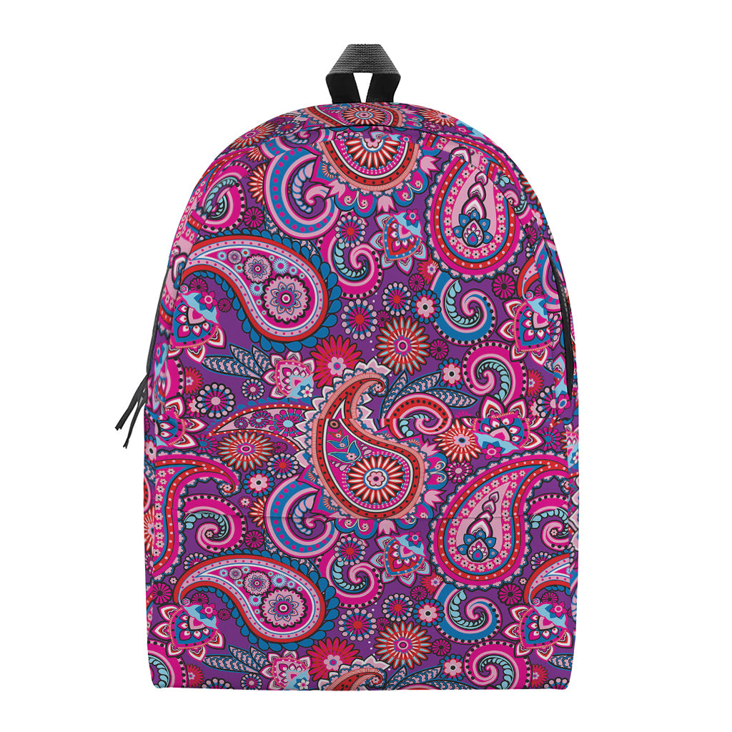Purple And Pink Paisley Pattern Print Backpack