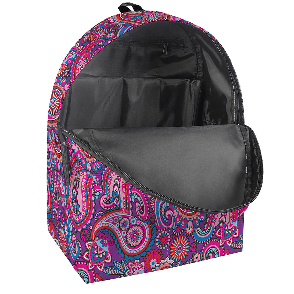 Purple And Pink Paisley Pattern Print Backpack