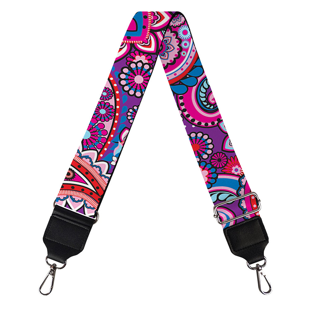Purple And Pink Paisley Pattern Print Bag Strap