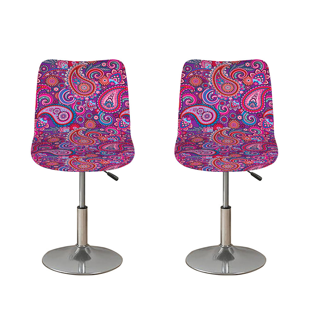 Purple And Pink Paisley Pattern Print Bar Stool Covers