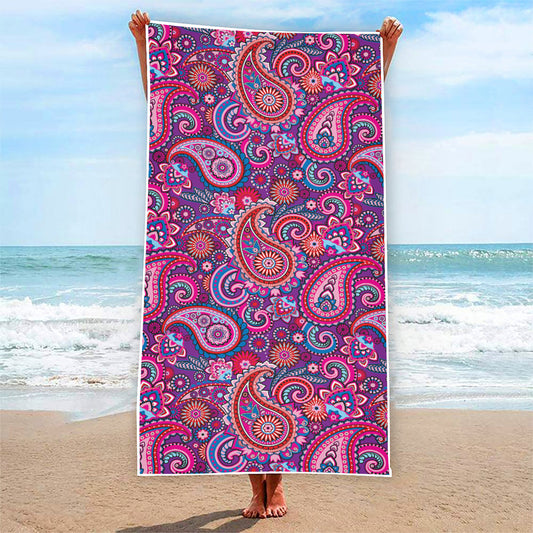 Purple And Pink Paisley Pattern Print Beach Towel
