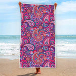 Purple And Pink Paisley Pattern Print Beach Towel