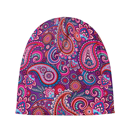Purple And Pink Paisley Pattern Print Beanie