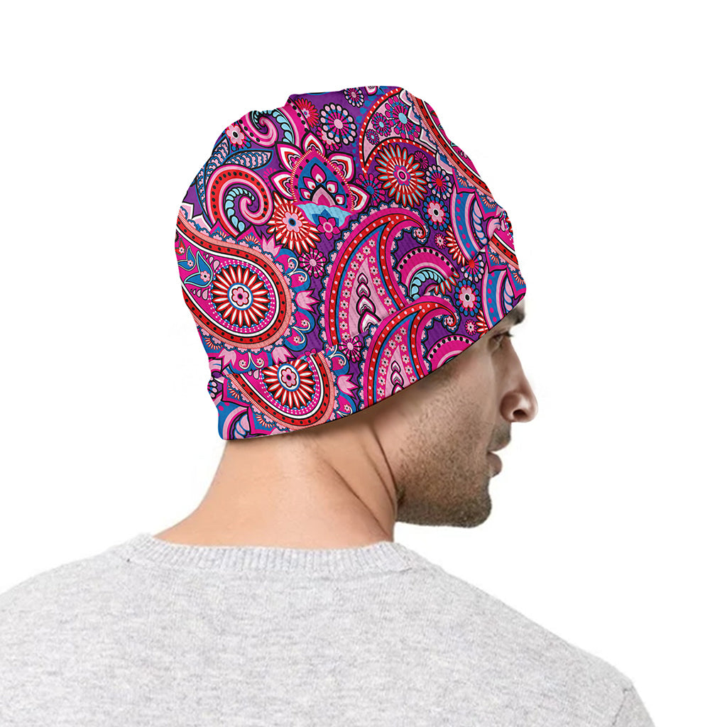 Purple And Pink Paisley Pattern Print Beanie