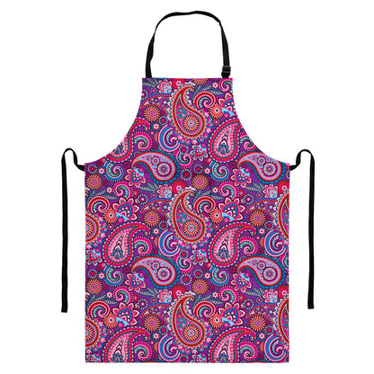 Purple And Pink Paisley Pattern Print Bib Apron With Pocket