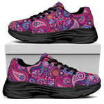 Purple And Pink Paisley Pattern Print Black Chunky Shoes