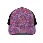 Purple And Pink Paisley Pattern Print Black Mesh Trucker Cap