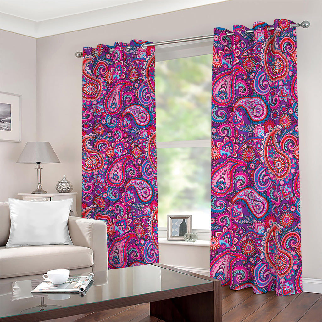 Purple And Pink Paisley Pattern Print Blackout Grommet Curtains