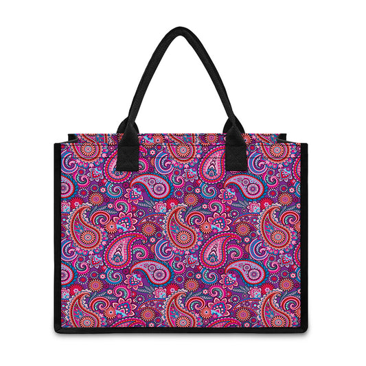 Purple And Pink Paisley Pattern Print Canvas Tote Bag