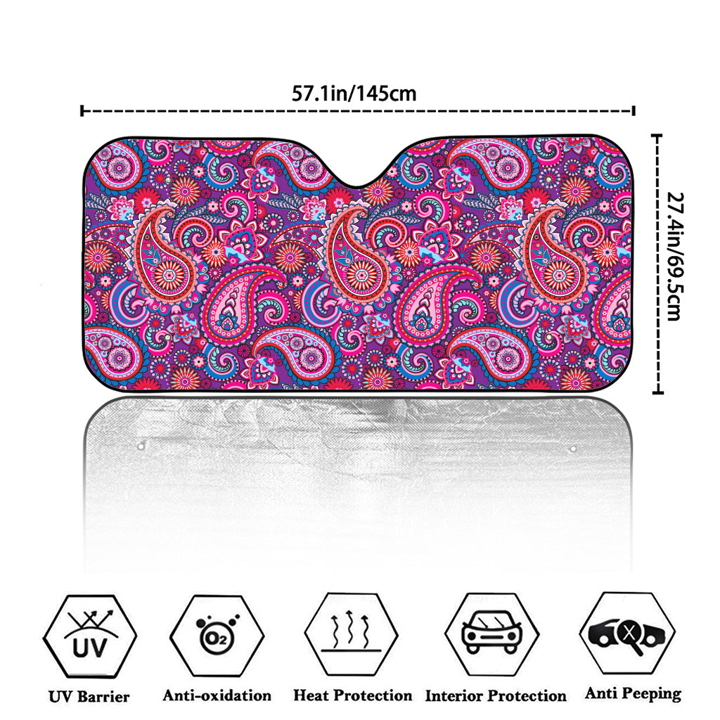 Purple And Pink Paisley Pattern Print Car Windshield Sun Shade