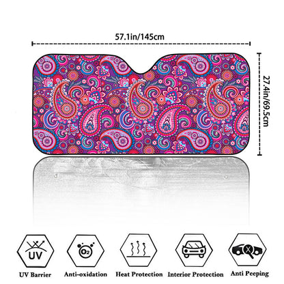 Purple And Pink Paisley Pattern Print Car Windshield Sun Shade