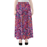 Purple And Pink Paisley Pattern Print Chiffon Maxi Skirt