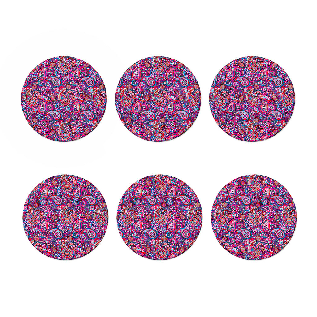 Purple And Pink Paisley Pattern Print Coaster Set