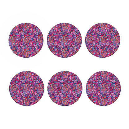 Purple And Pink Paisley Pattern Print Coaster Set