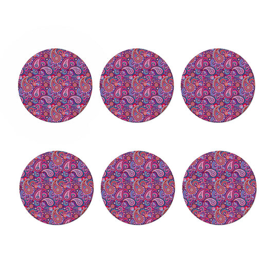 Purple And Pink Paisley Pattern Print Coaster Set