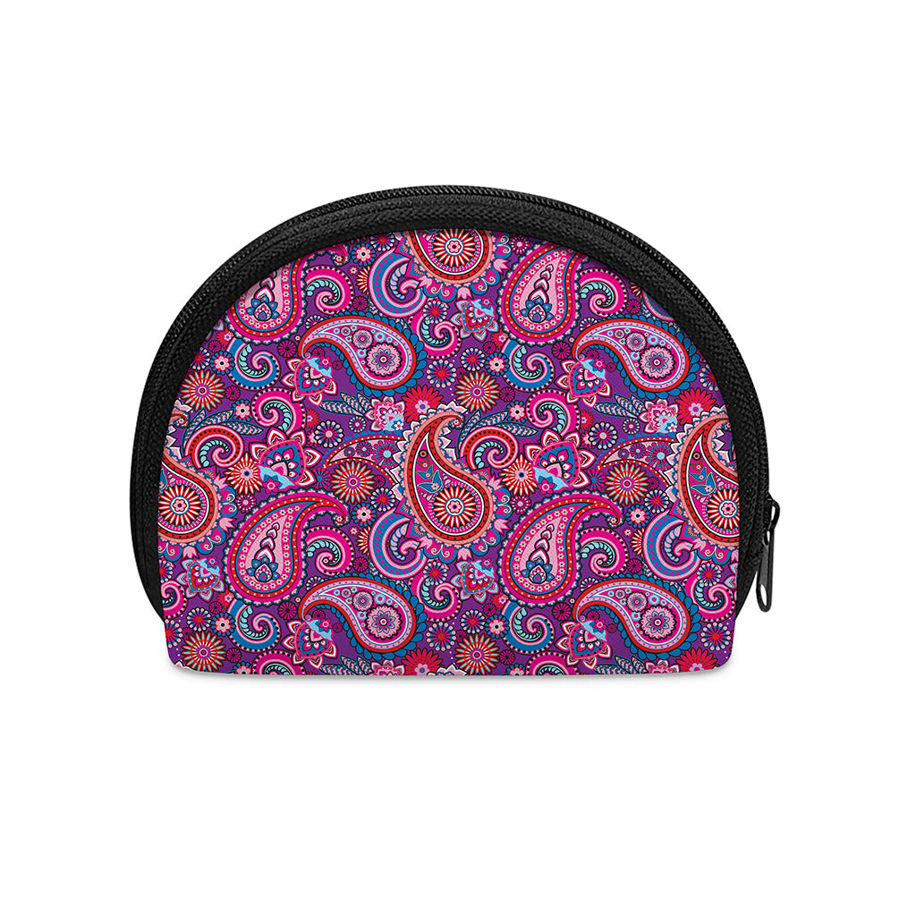 Purple And Pink Paisley Pattern Print Coin Purse