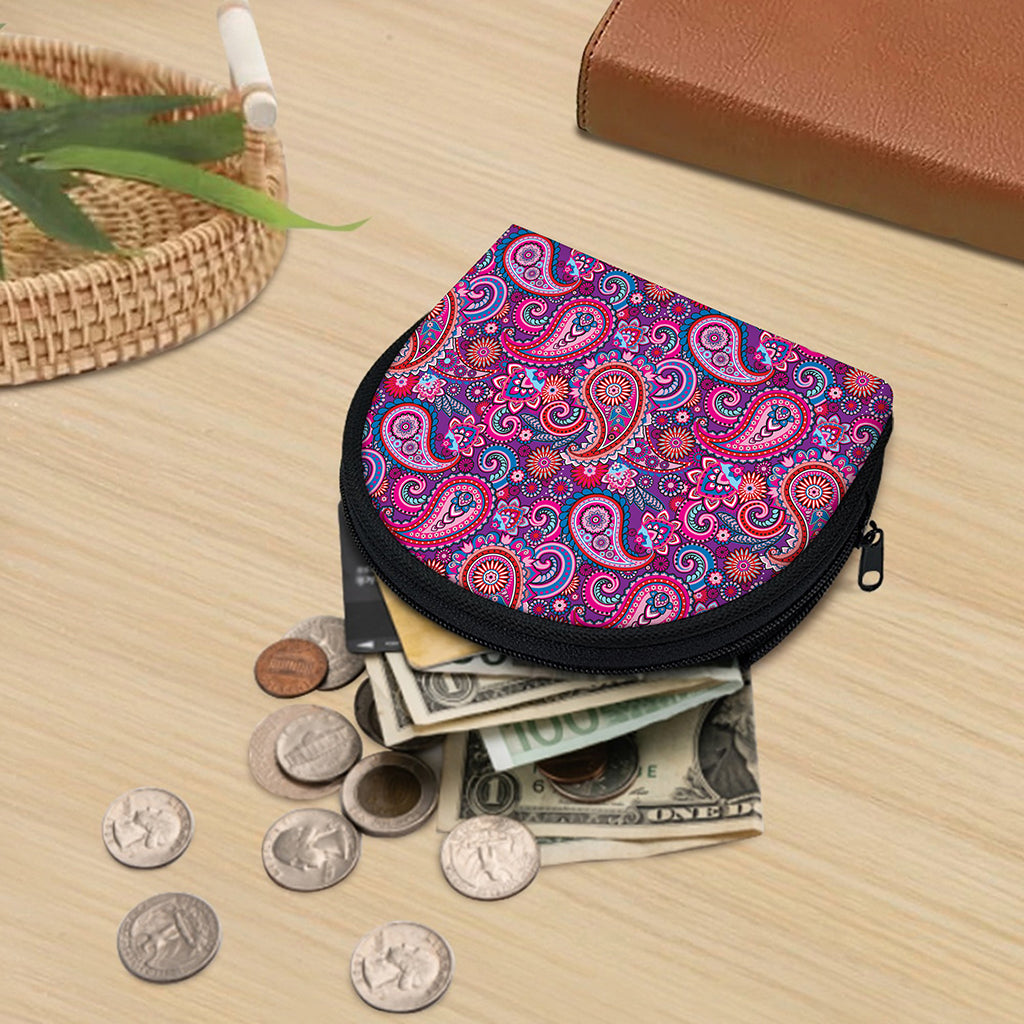 Purple And Pink Paisley Pattern Print Coin Purse
