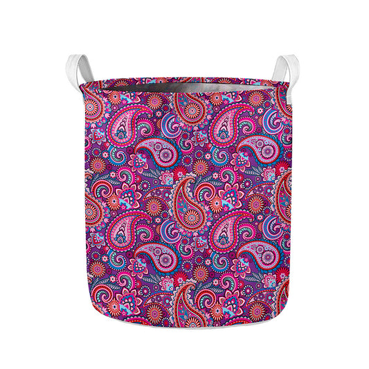 Purple And Pink Paisley Pattern Print Collapsible Laundry Basket