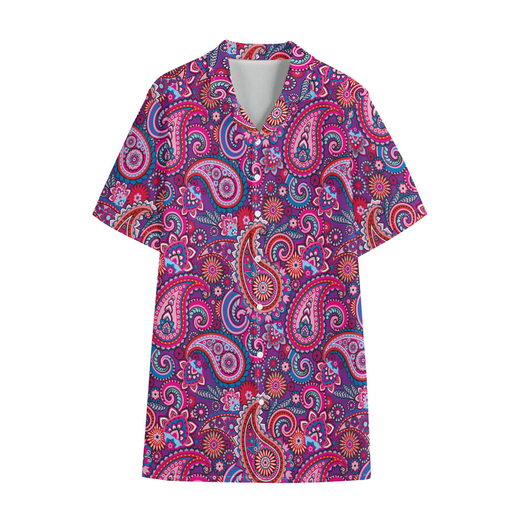 Purple And Pink Paisley Pattern Print Cotton Hawaiian Shirt