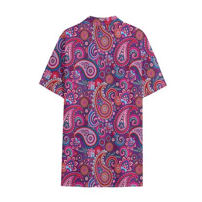 Purple And Pink Paisley Pattern Print Cotton Hawaiian Shirt