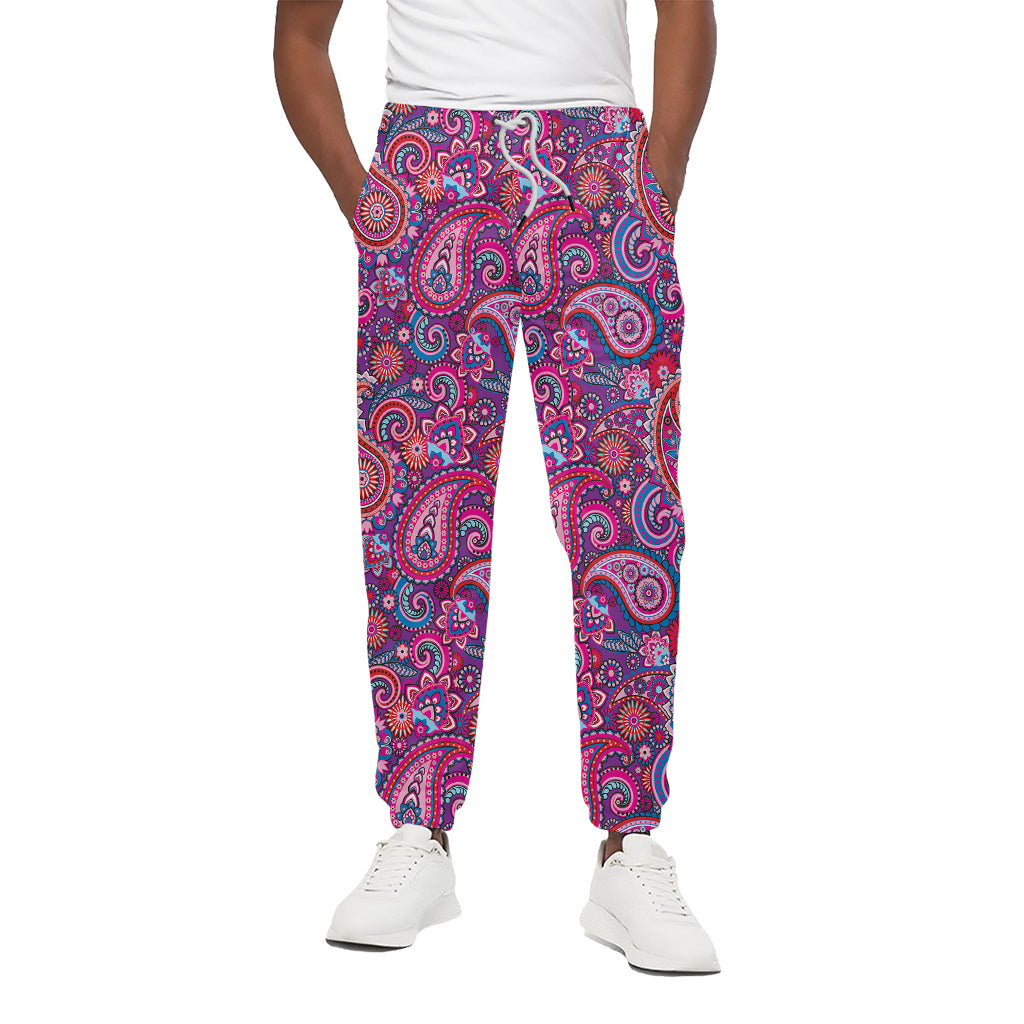 Purple And Pink Paisley Pattern Print Cotton Pants