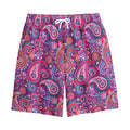 Purple And Pink Paisley Pattern Print Cotton Shorts