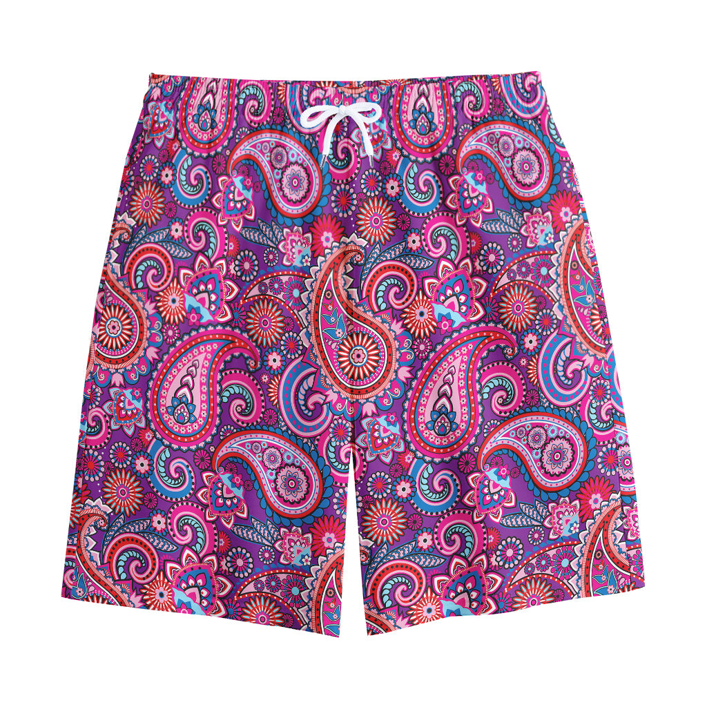 Purple And Pink Paisley Pattern Print Cotton Shorts