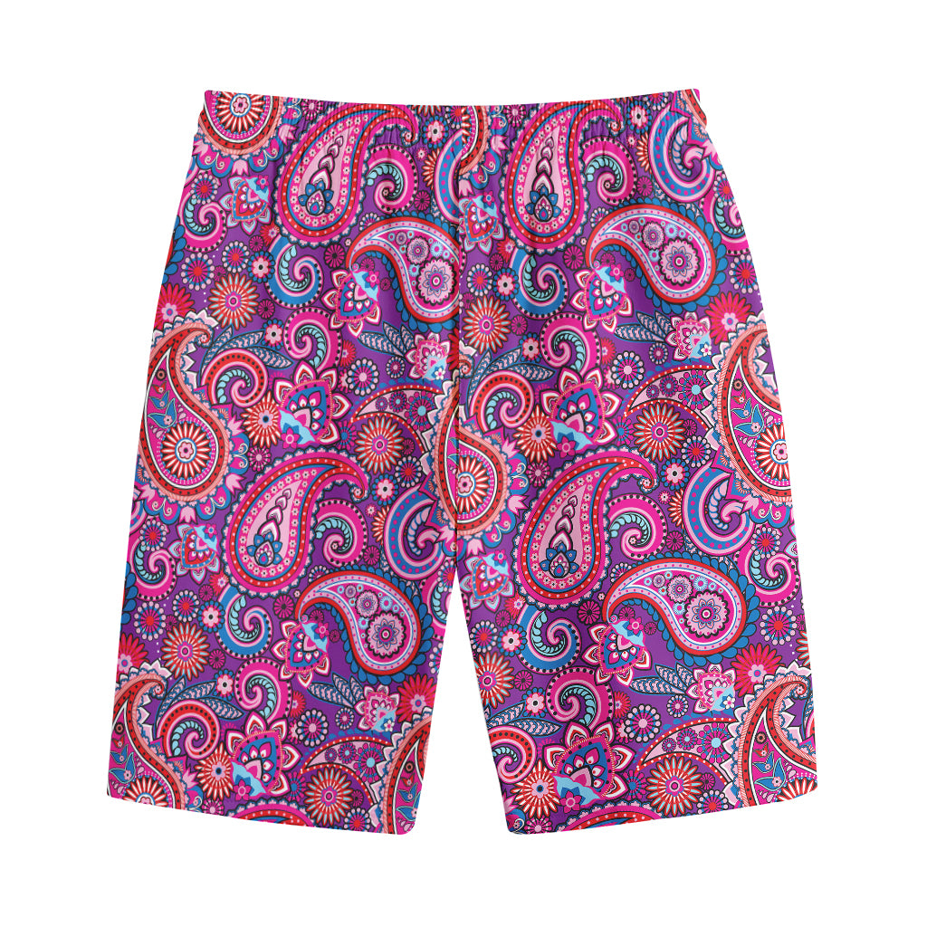 Purple And Pink Paisley Pattern Print Cotton Shorts