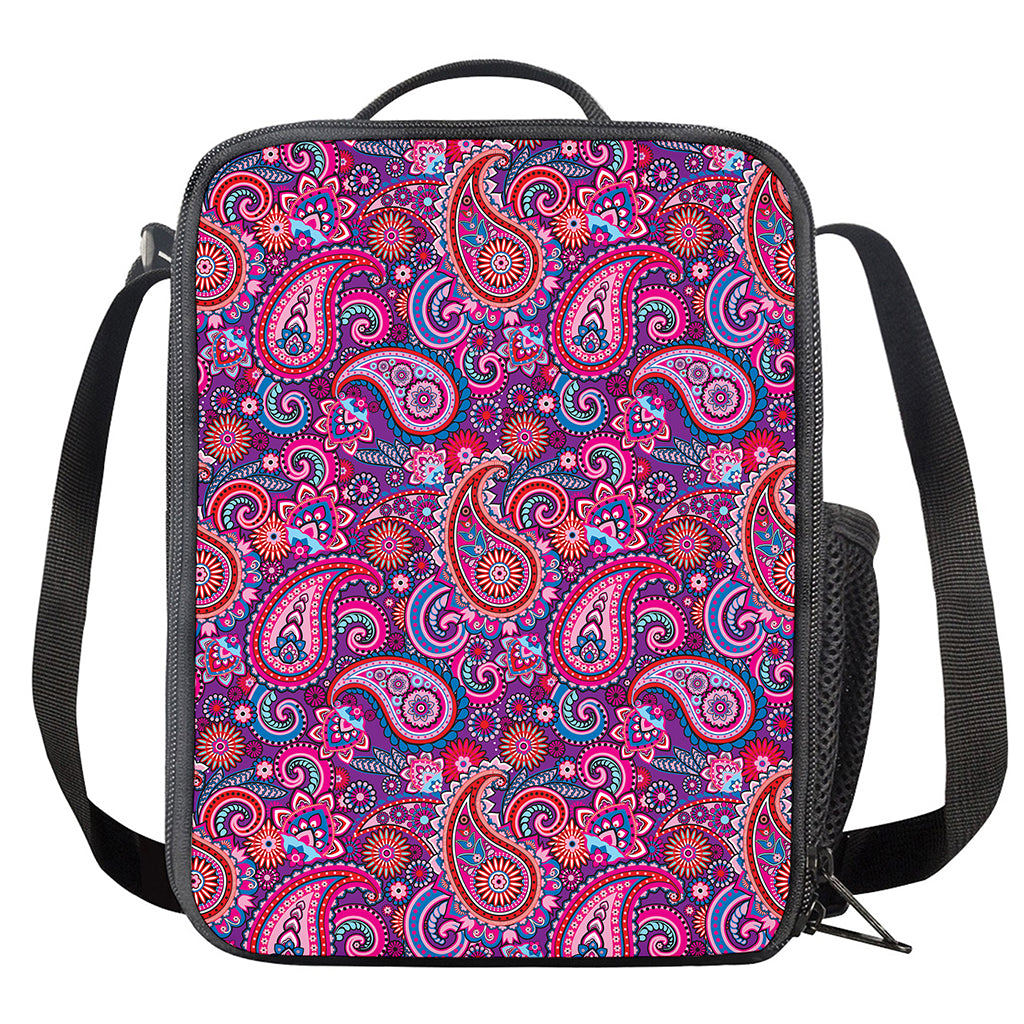 Purple And Pink Paisley Pattern Print Crossbody Lunch Bag