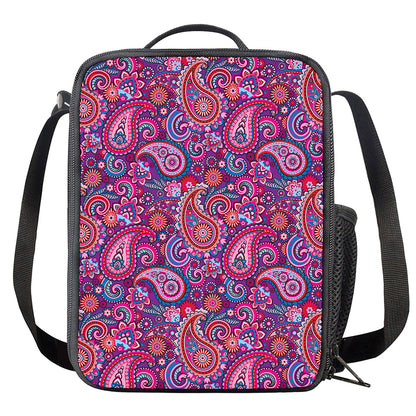 Purple And Pink Paisley Pattern Print Crossbody Lunch Bag