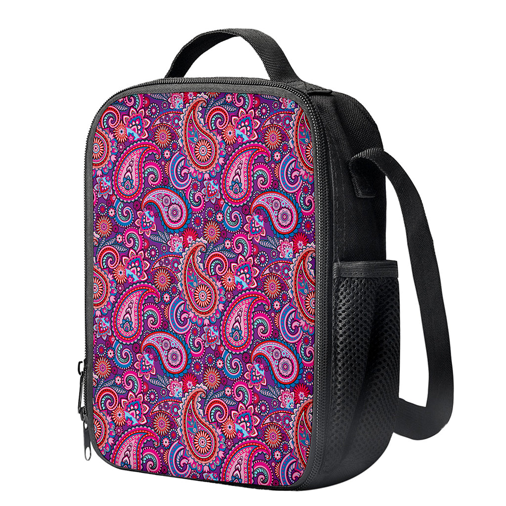 Purple And Pink Paisley Pattern Print Crossbody Lunch Bag