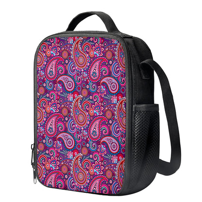 Purple And Pink Paisley Pattern Print Crossbody Lunch Bag