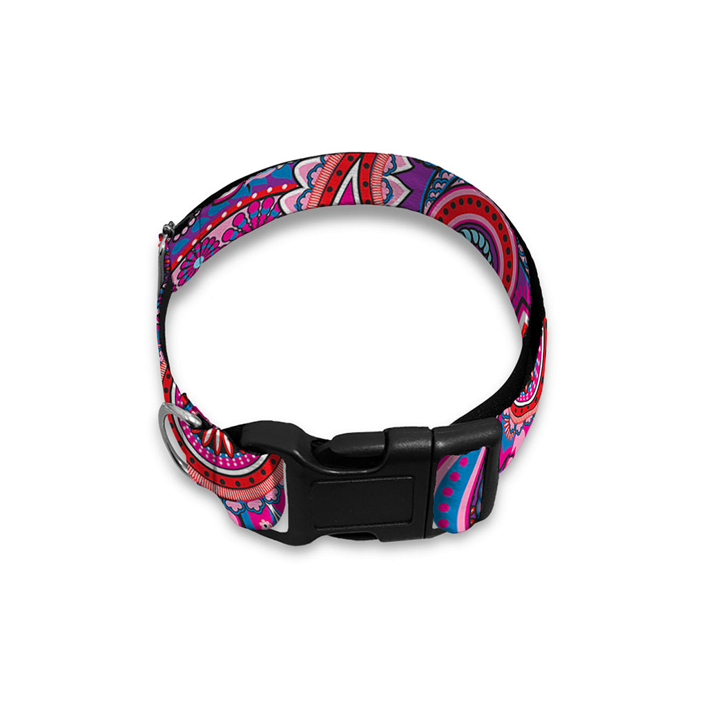 Purple And Pink Paisley Pattern Print Dog Collar