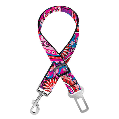 Purple And Pink Paisley Pattern Print Dog Seat Belt