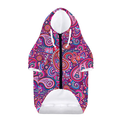 Purple And Pink Paisley Pattern Print Dog Zip Up Hoodie