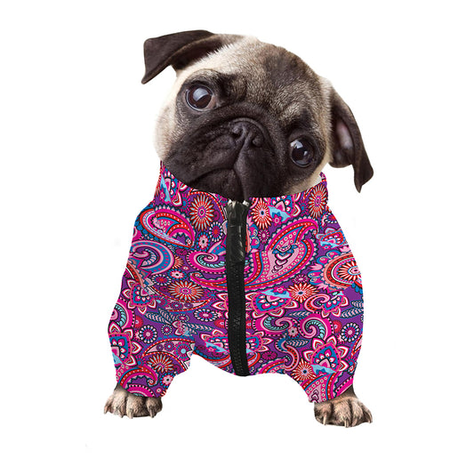 Purple And Pink Paisley Pattern Print Dog Zip Up Jacket