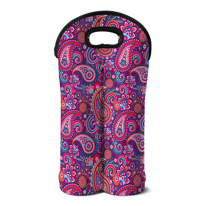 Purple And Pink Paisley Pattern Print Double Neoprene Wine Tote