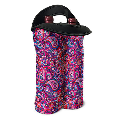 Purple And Pink Paisley Pattern Print Double Neoprene Wine Tote
