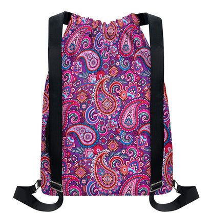 Purple And Pink Paisley Pattern Print Drawstring Backpack