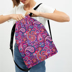 Purple And Pink Paisley Pattern Print Drawstring Backpack