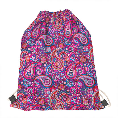 Purple And Pink Paisley Pattern Print Drawstring Bag