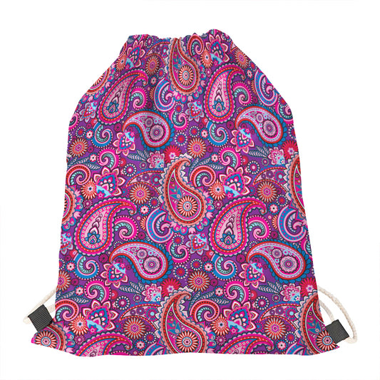 Purple And Pink Paisley Pattern Print Drawstring Bag
