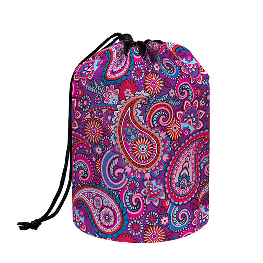 Purple And Pink Paisley Pattern Print Drawstring Makeup Bag