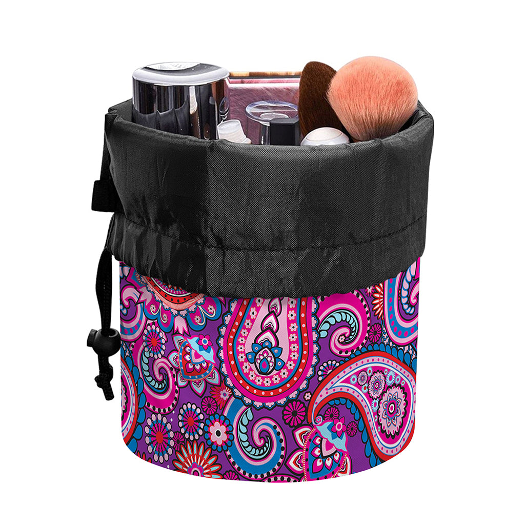 Purple And Pink Paisley Pattern Print Drawstring Makeup Bag